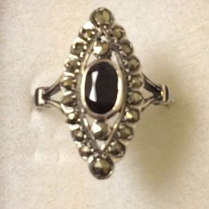 Antique Sterling silver onyx marcasite ring